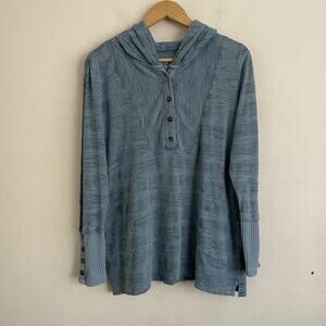 Soft Surroundings Blue Floral Embroidered Hoodie Size M Various Buttons